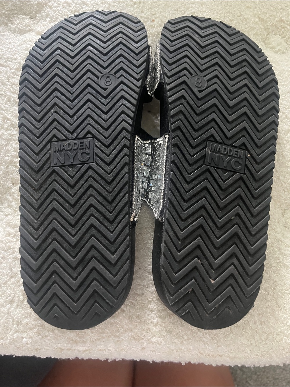 Steve Madden Black Slide Sandals with Silver Crystal Straps - Picture 2 of 3